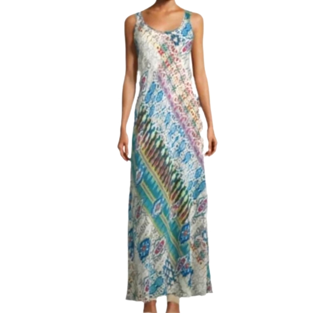 Johnny Was Gypsy collection rayon mixed watercolor print Boho tank Maxi dress M